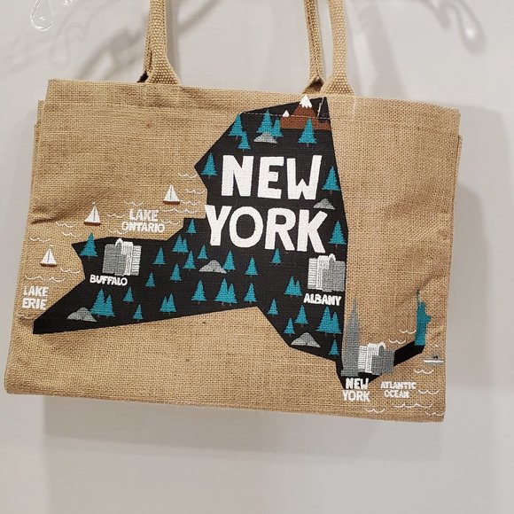 New York State Market Tote Bag-Straw-reusable-Shopping-17x12x6 inch-Souvenir-NWT - Picture 3 of 9
